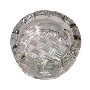 Vintage MCM 1950s-60s Crystal Ashtray Basket Weave Bottom Cigar Cigarette Glass